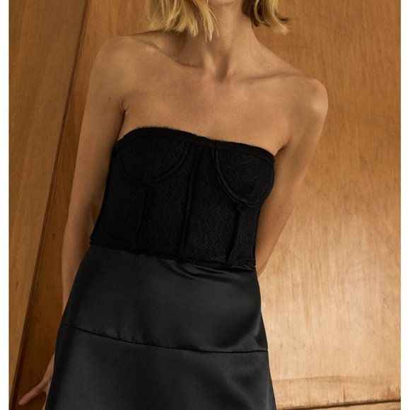 Zara Limited Edition Black Bustier Strapless Midi Dress - Picture 3 of 12